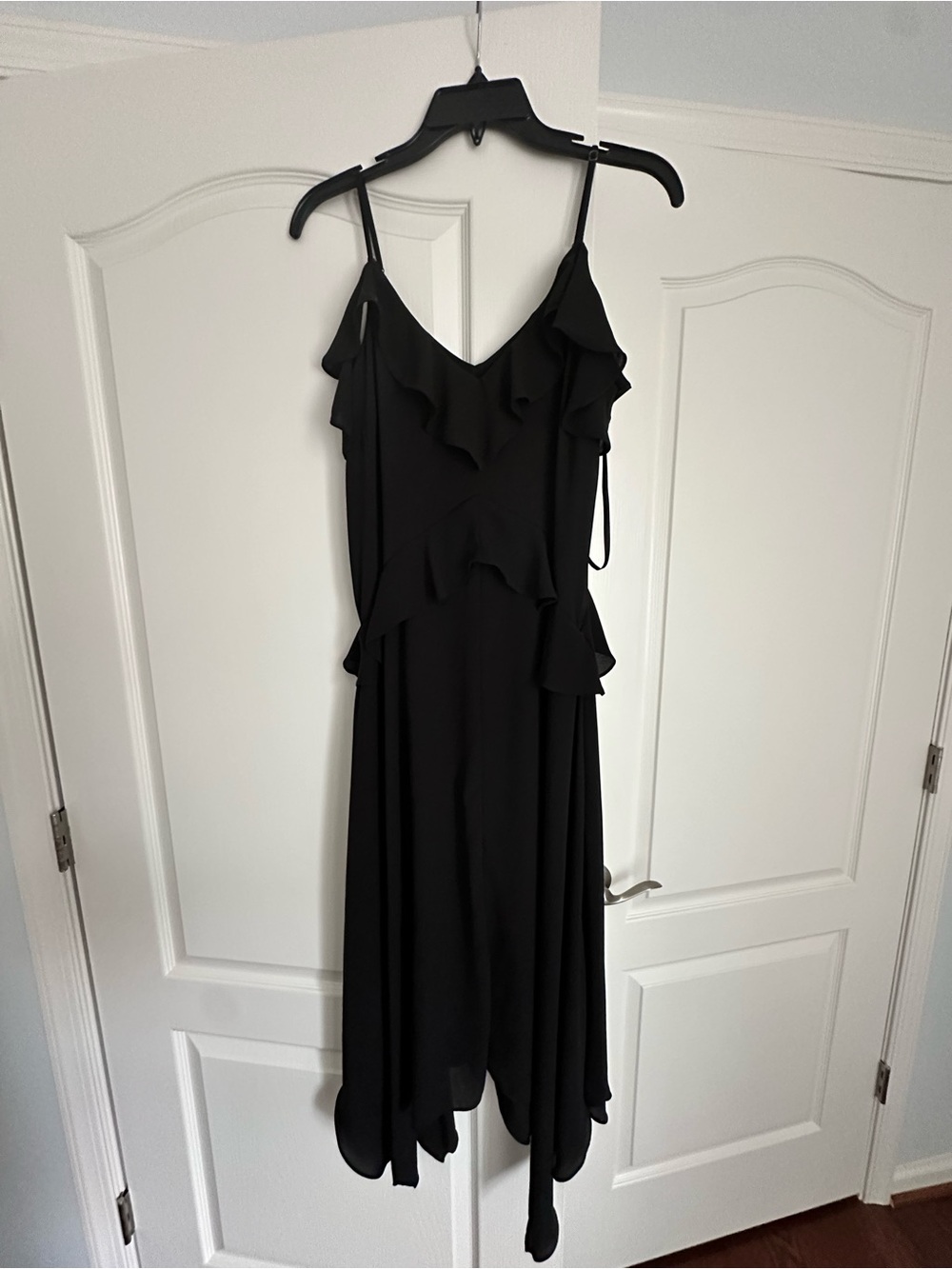 Black Ruffle V-Neck Spaghetti Strap Dress